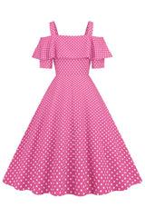 Kalte Schulter Polka Dots Rosa 1950er Jahre Kleid