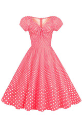Rosa Rot Polka Dots Puffärmel 1950er Jahre Kleid