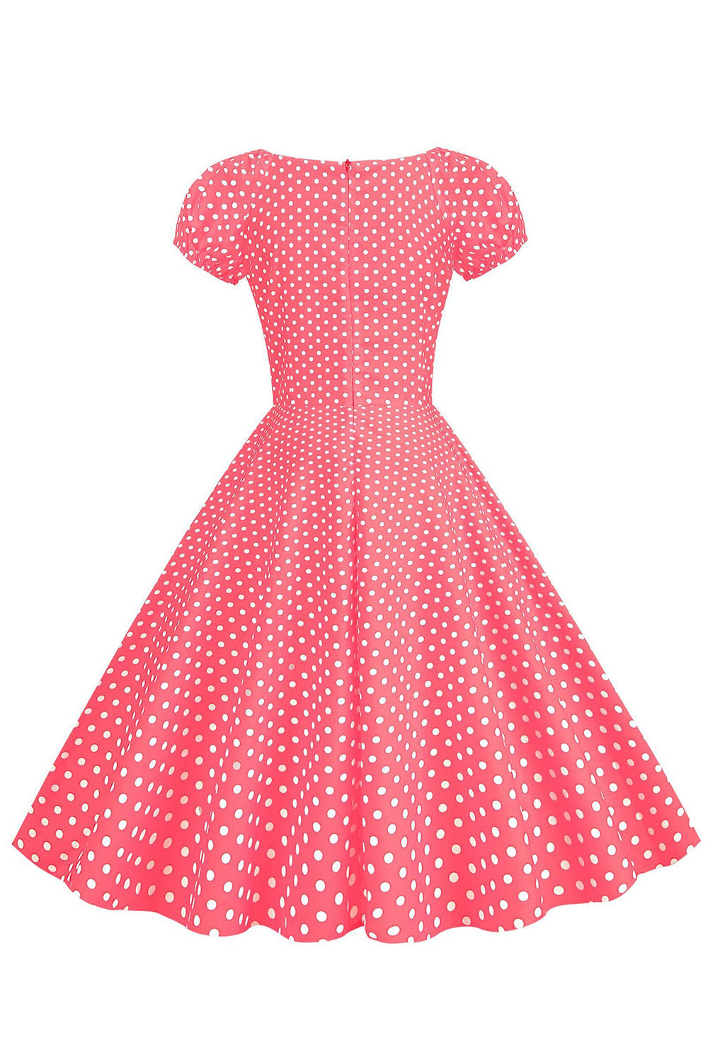Rosa Rot Polka Dots Puffärmel 1950er Jahre Kleid