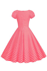 Rosa Rot Polka Dots Puffärmel 1950er Jahre Kleid