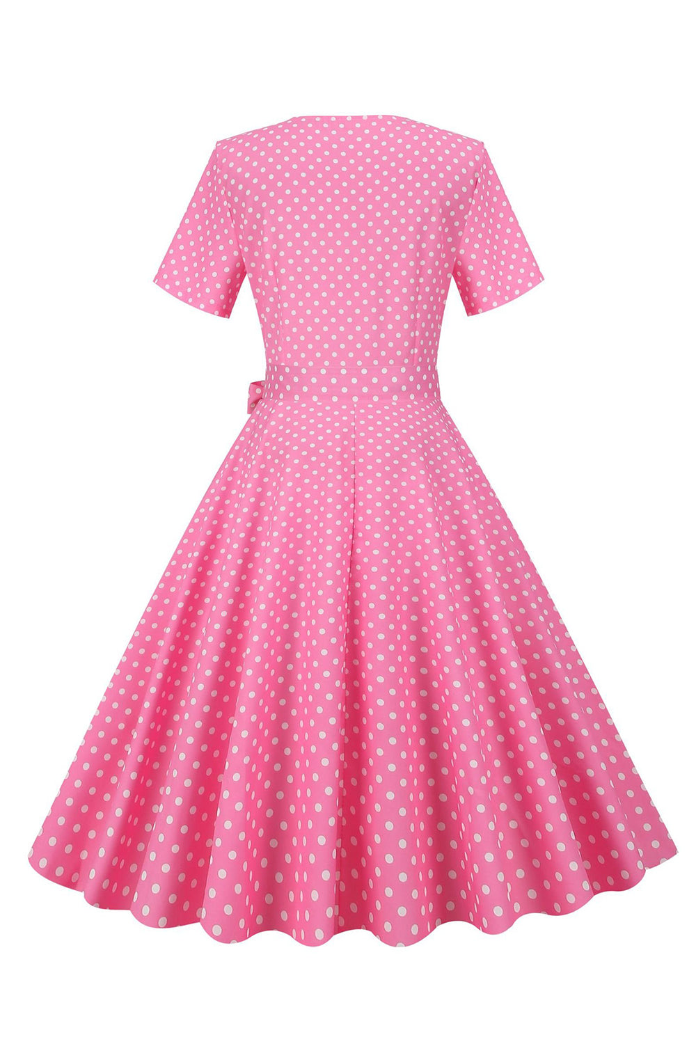Rosa gepunktetes Peter Pan Vintage Kleid mit kurzen Ärmeln