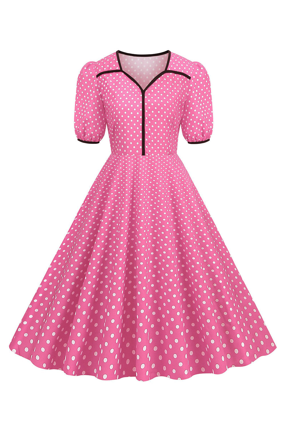 Rosa Kurzärmeliges Polka Dots Kleid aus den 1950er Jahren
