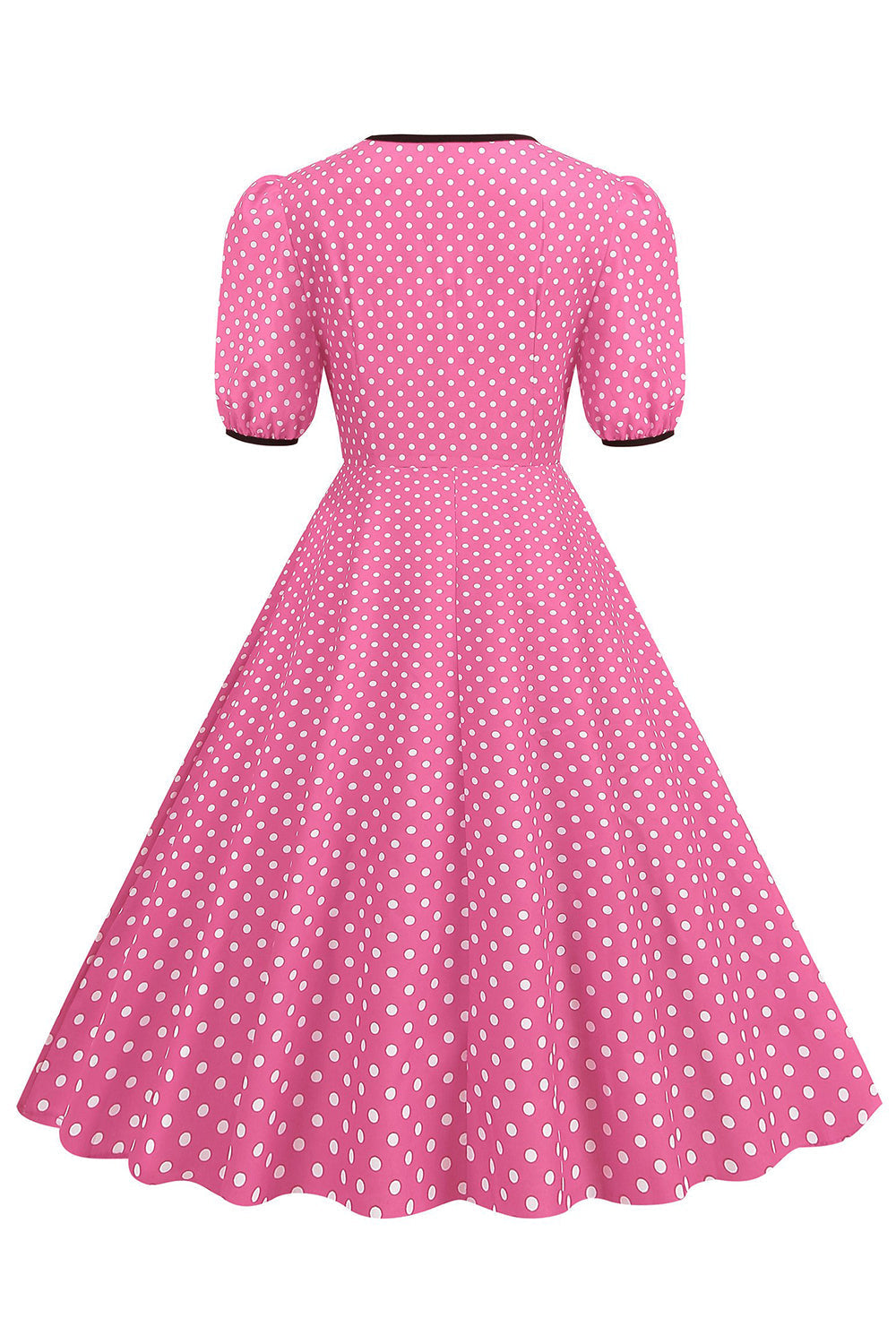 Rosa Kurzärmeliges Polka Dots Kleid aus den 1950er Jahren