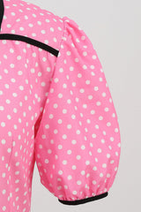 Rosa Kurzärmeliges Polka Dots Kleid aus den 1950er Jahren