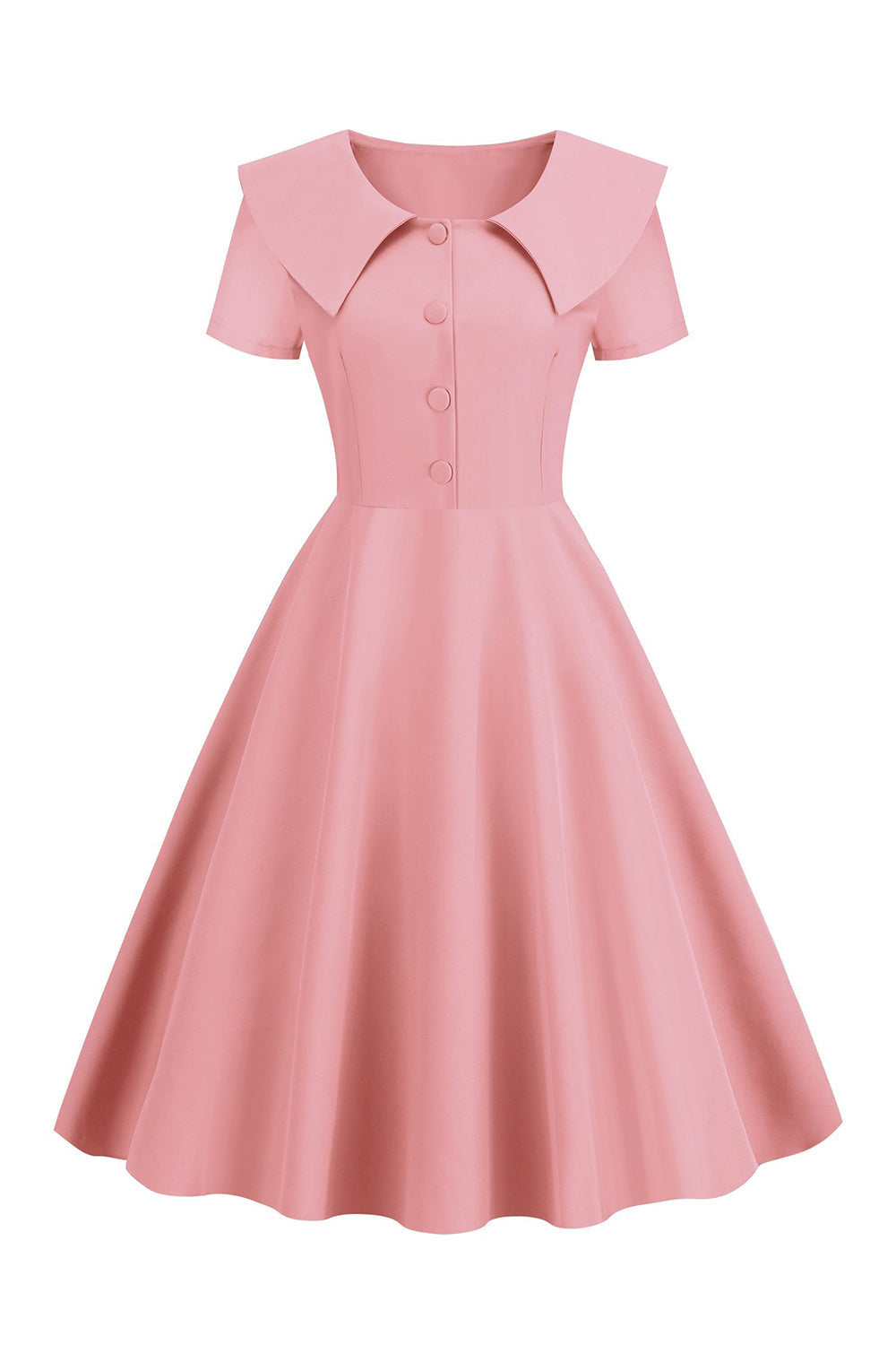 Blush Kurze Ärmel Peter Pan Vintage Kleid mit Knöpfen