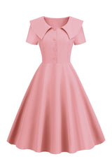 Blush Kurze Ärmel Peter Pan Vintage Kleid mit Knöpfen