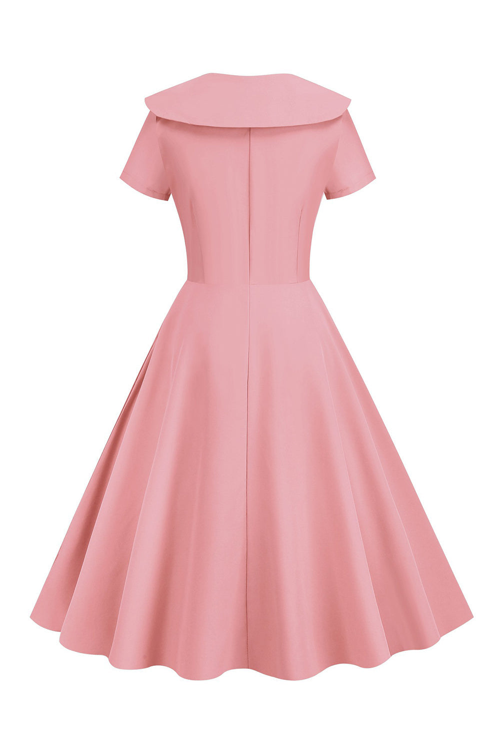 Blush Kurze Ärmel Peter Pan Vintage Kleid mit Knöpfen