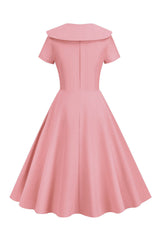 Blush Kurze Ärmel Peter Pan Vintage Kleid mit Knöpfen