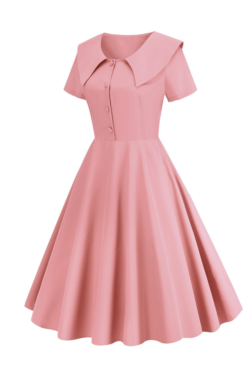 Blush Kurze Ärmel Peter Pan Vintage Kleid mit Knöpfen