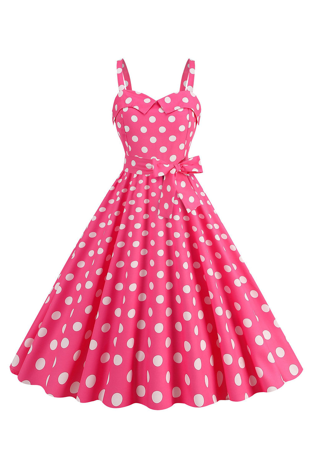 Rosa Spaghettiträger Polka Dots 1950er Jahre Kleid mit Schleife