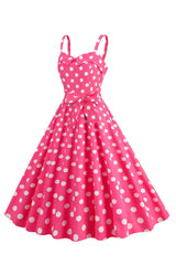 Rosa Spaghettiträger Polka Dots 1950er Jahre Kleid mit Schleife