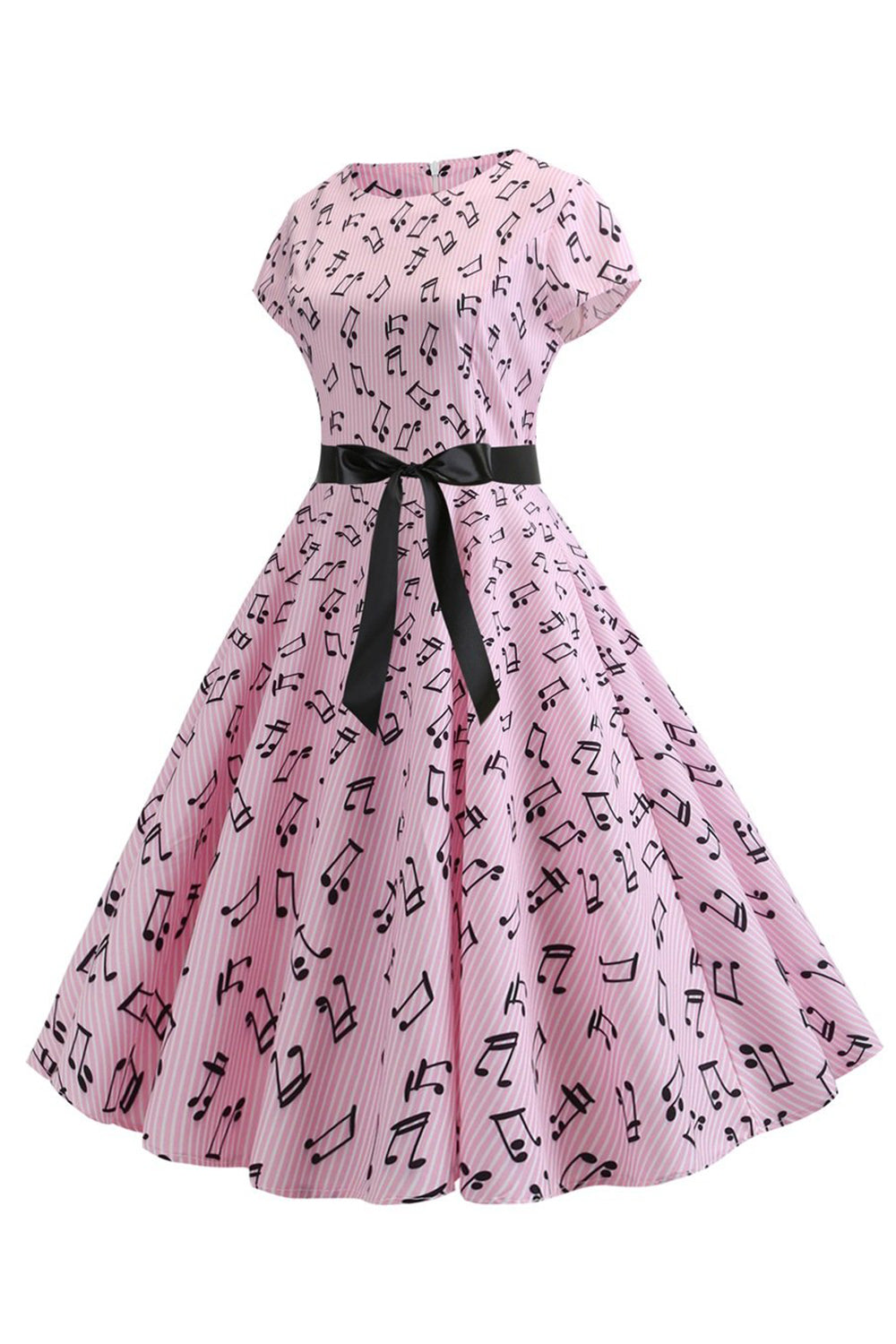 Hellblaues bedrucktes Kleid mit Flügelärmeln aus den 1950er Jahren