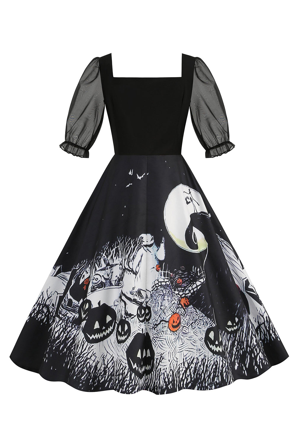 A-Linie Schwarzes Vintage Kleid mit Halloween Druck