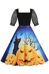 A-Linie Schwarzes Vintage Kleid mit Halloween Druck
