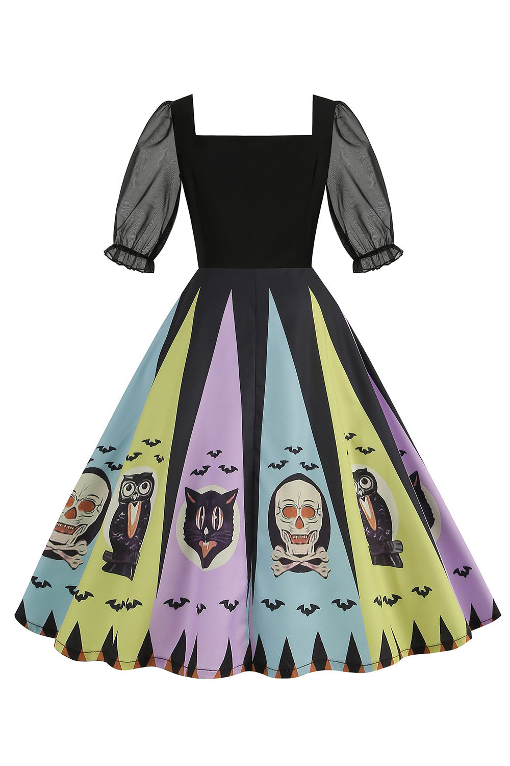 A-Linie Schwarzes Vintage Kleid mit Halloween Druck