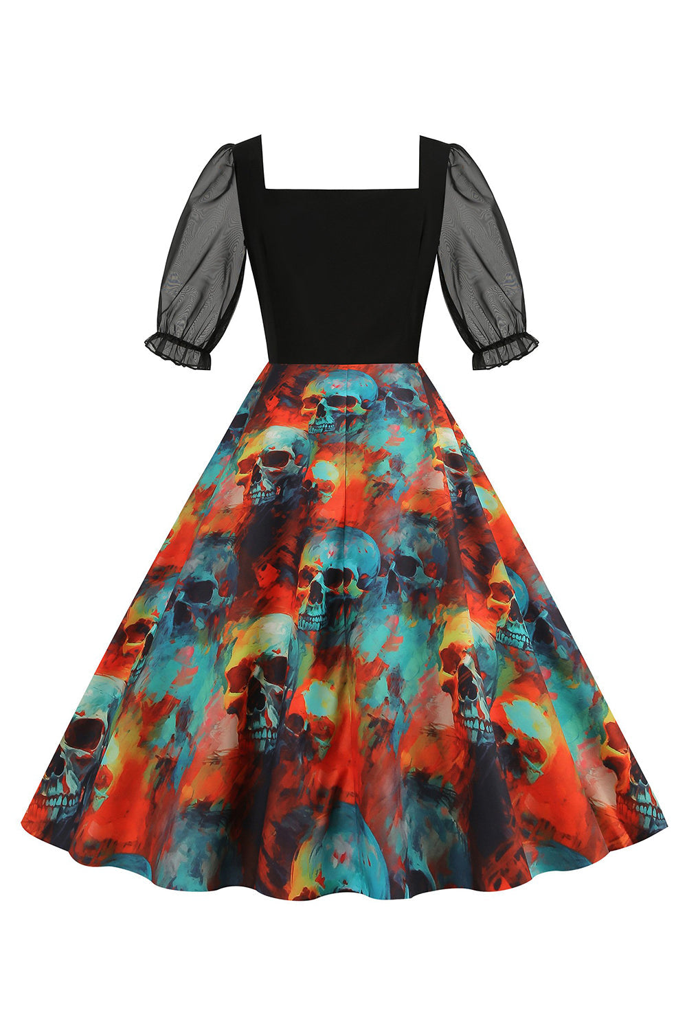 A-Linie Schwarzes Vintage Kleid mit Halloween Druck