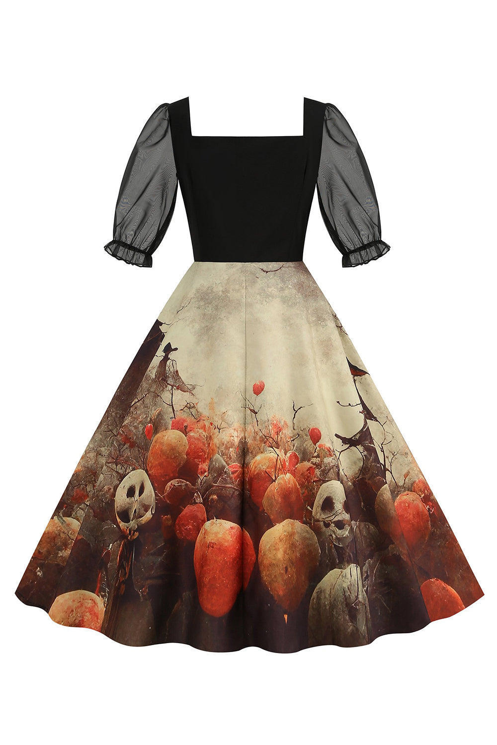 A-Linie Schwarzes Vintage Kleid mit Halloween Druck