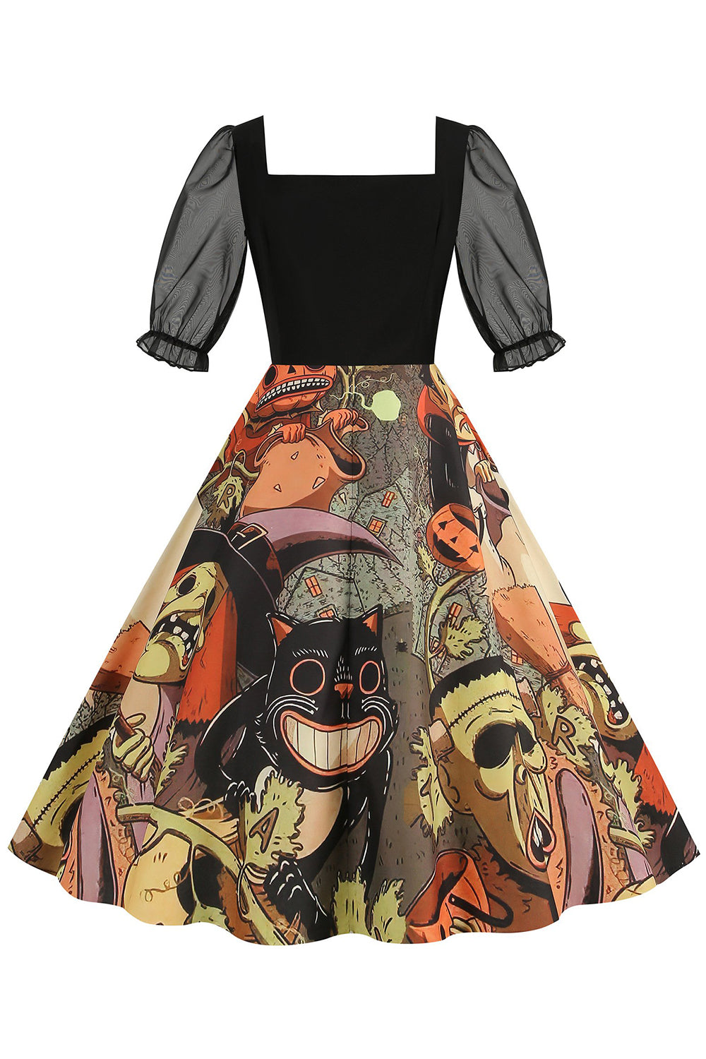 A-Linie Schwarzes Vintage Kleid mit Halloween Druck