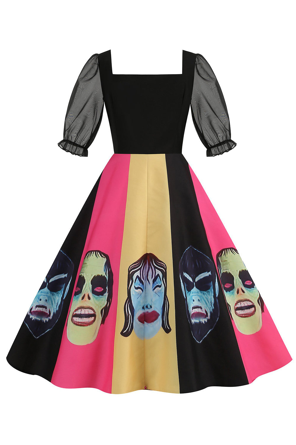 A-Linie Schwarzes Vintage Kleid mit Halloween Druck