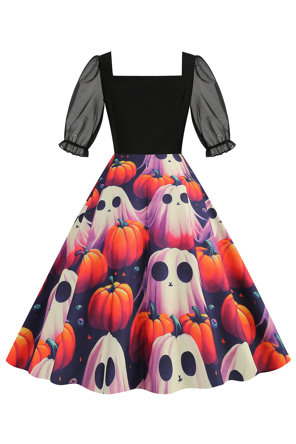 A-Linie Schwarzes Vintage Kleid mit Halloween Druck