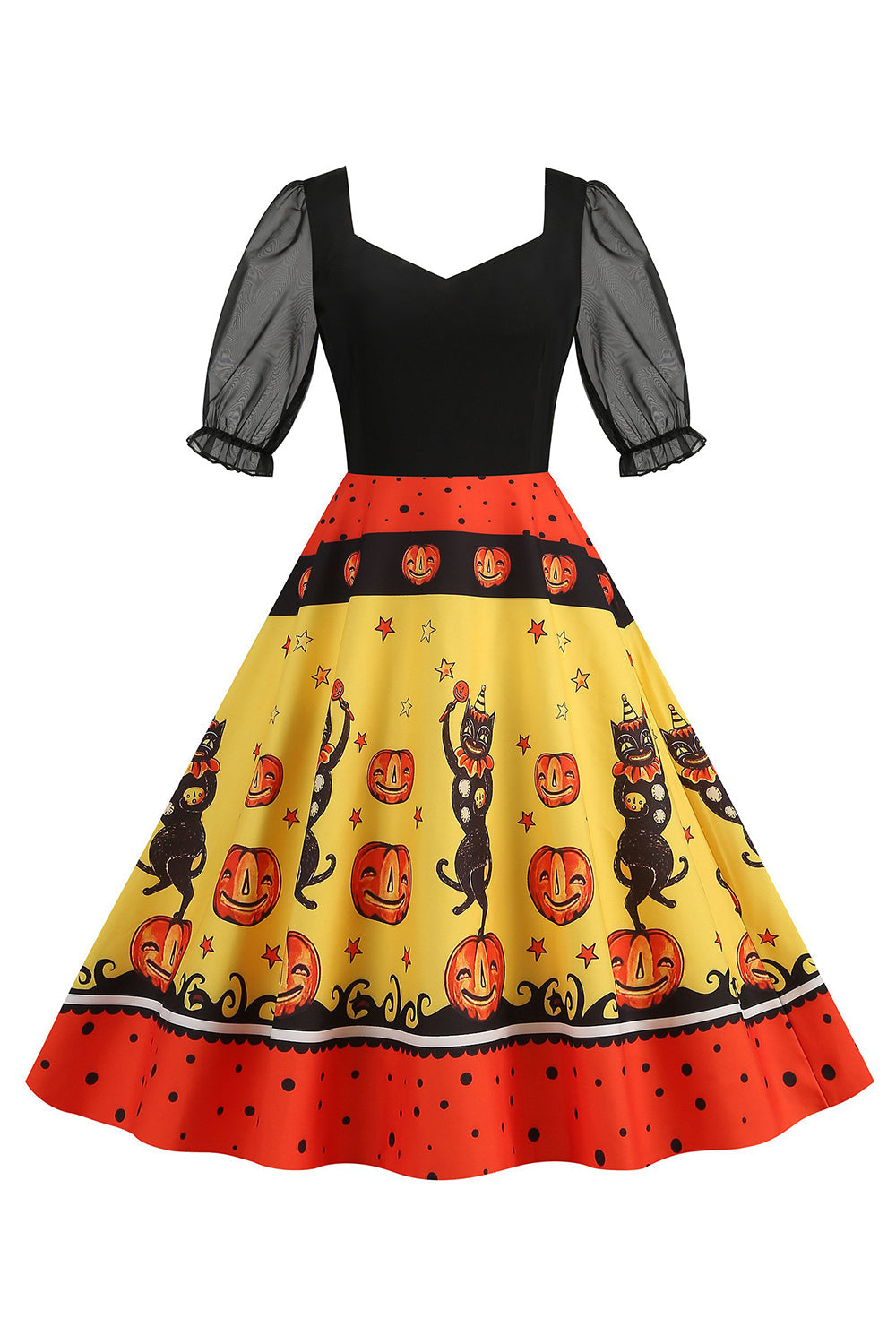 A-Linie Schwarzes Vintage Kleid mit Halloween Druck