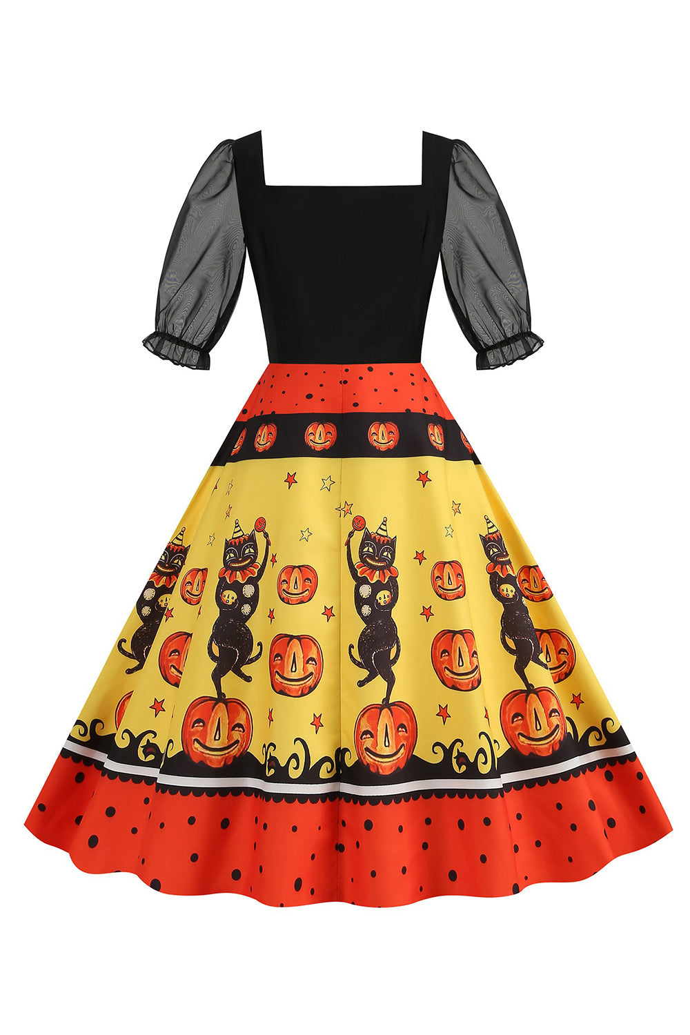 A-Linie Schwarzes Vintage Kleid mit Halloween Druck
