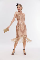 Glitzer Neckholder Fransen Gatsby Kleid mit ärmellos