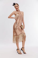 Glitzer Neckholder Fransen Gatsby Kleid mit ärmellos