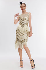 Glitzerndes Gatsby Kleid mit Pailletten und Fransen aus den 1920er Jahren