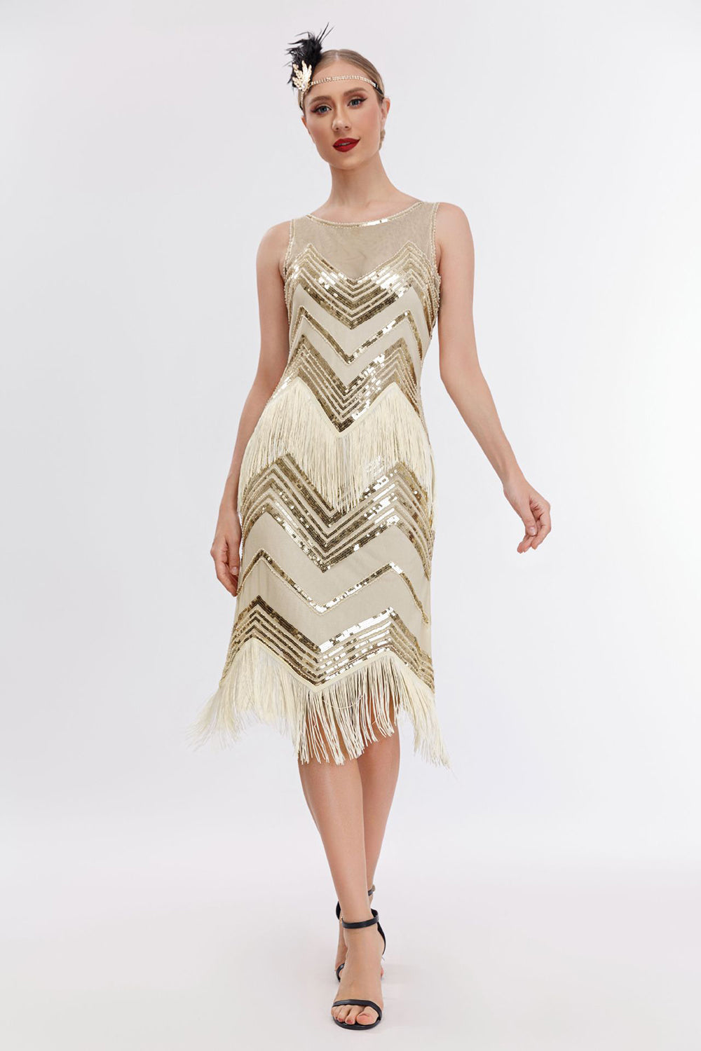 Glitzerndes Gatsby Kleid mit Pailletten und Fransen aus den 1920er Jahren