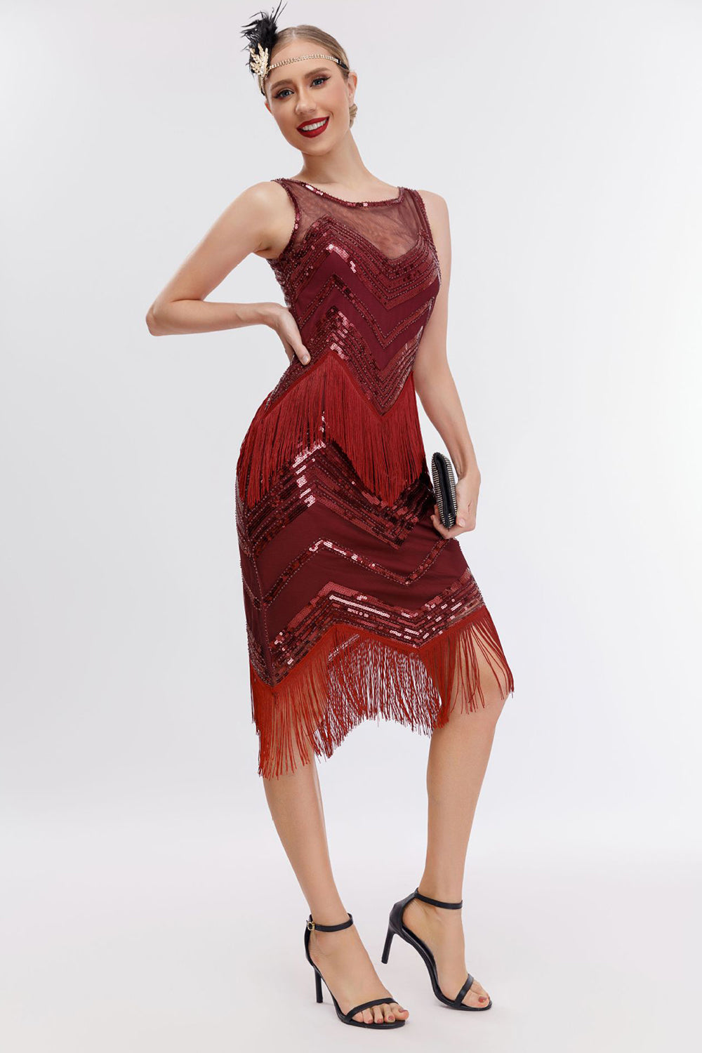 Glitzerndes Gatsby Kleid mit Pailletten und Fransen aus den 1920er Jahren