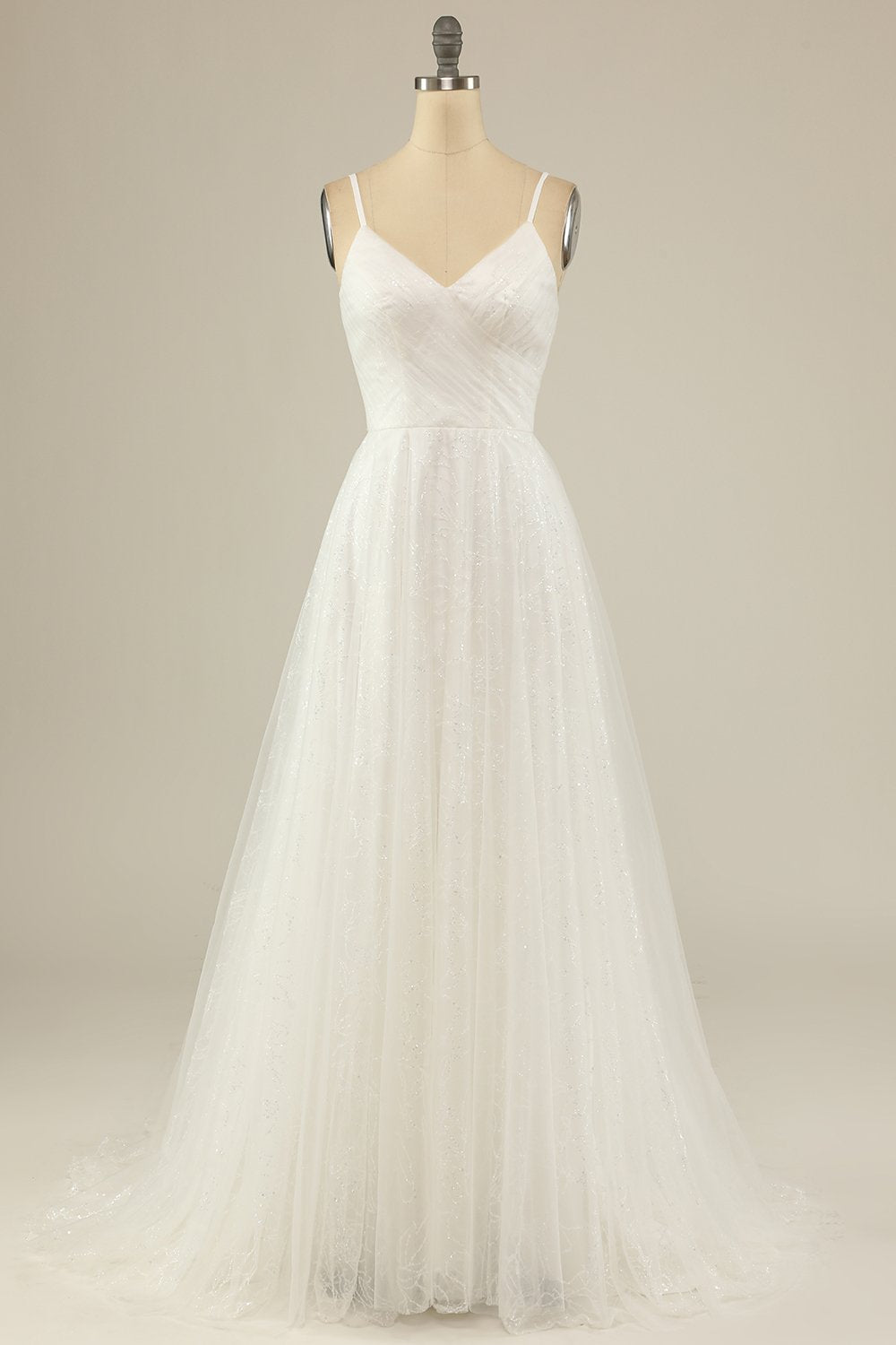 A Line Spaghetti Träger Weißer Tüll Partykleid
