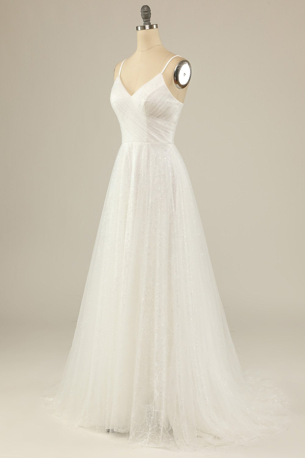 A Line Spaghetti Träger Weißer Tüll Partykleid