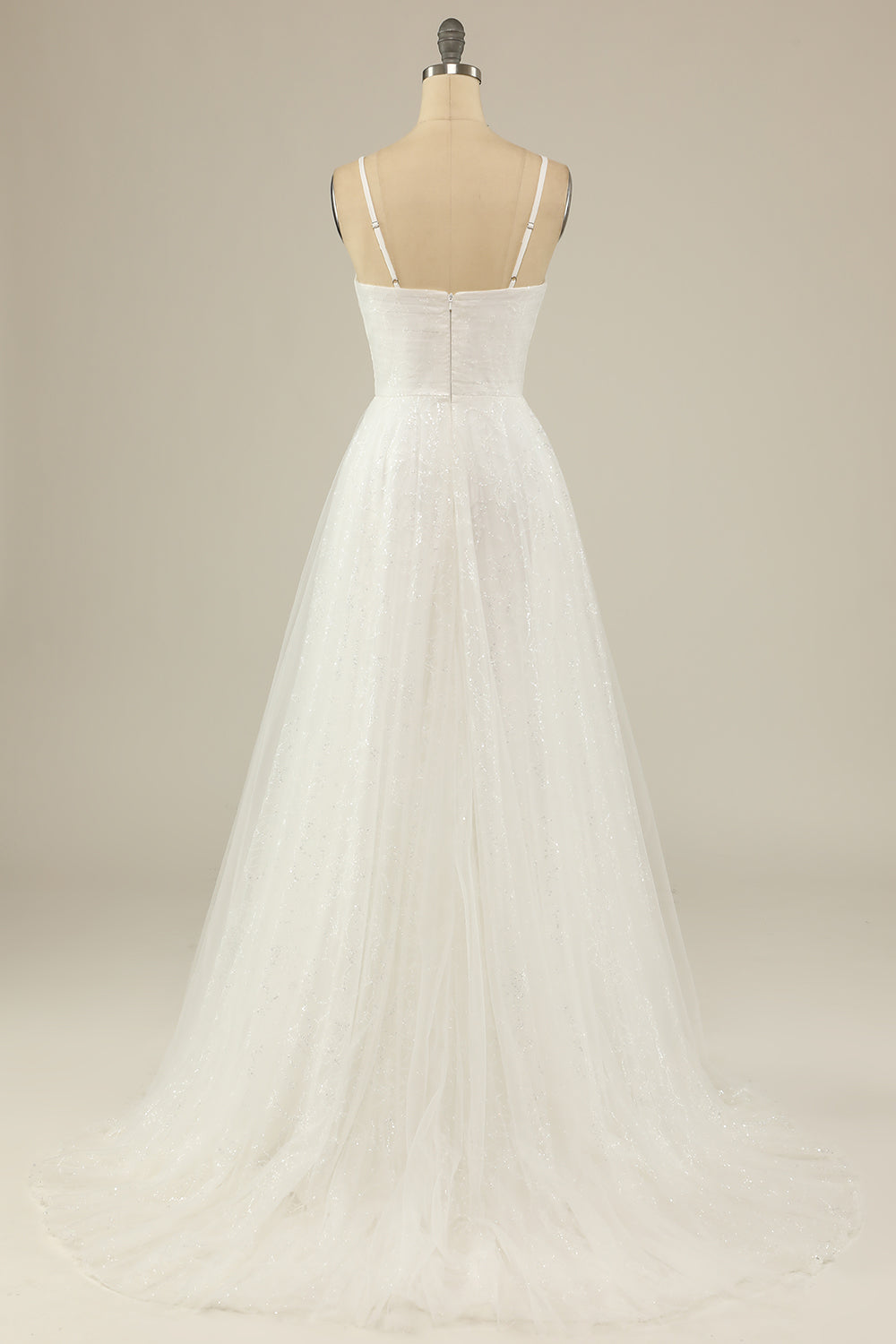 A Line Spaghetti Träger Weißer Tüll Partykleid