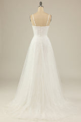 A Line Spaghetti Träger Weißer Tüll Partykleid