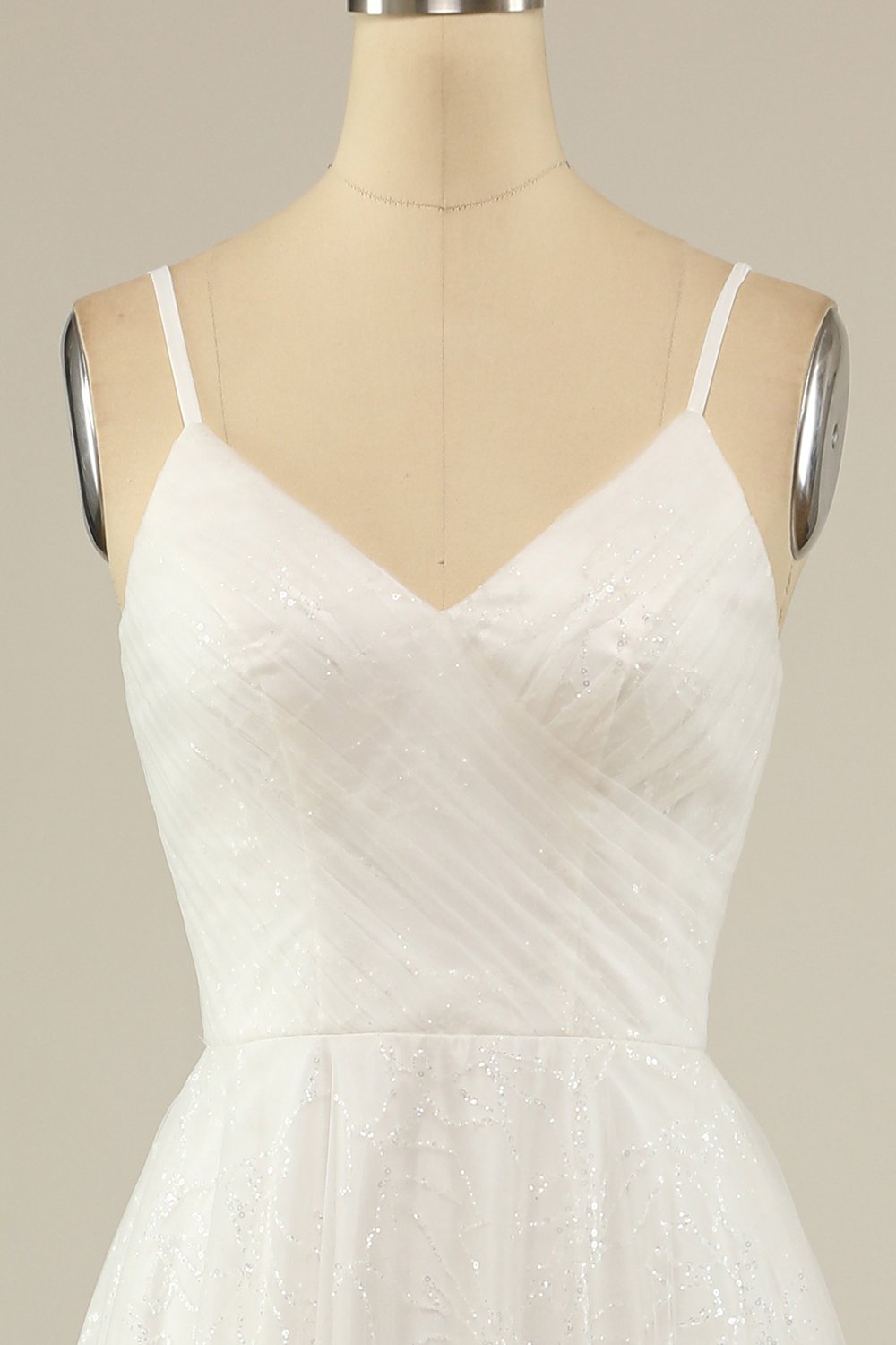 A Line Spaghetti Träger Weißer Tüll Partykleid