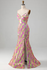 Pink glitzerndes Meerjungfrauen Ballkleid mit Schlitz