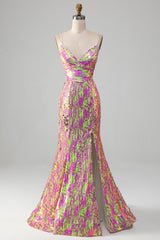 Pink glitzerndes Meerjungfrauen Ballkleid mit Schlitz