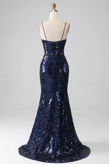 Pailletten Meerjungfrauen Spaghettiträger Ballkleid mit Schlitz