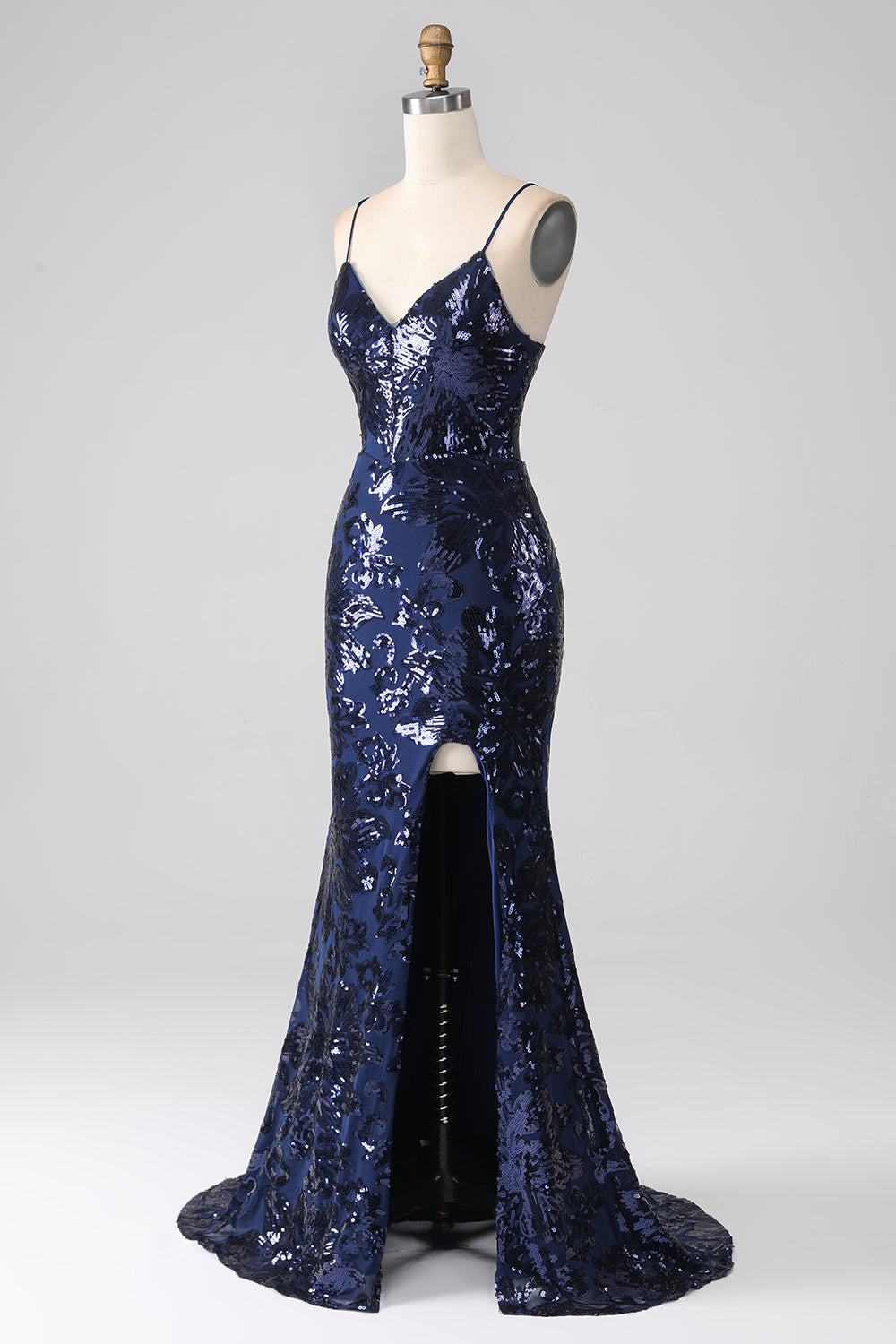 Pailletten Meerjungfrauen Spaghettiträger Ballkleid mit Schlitz