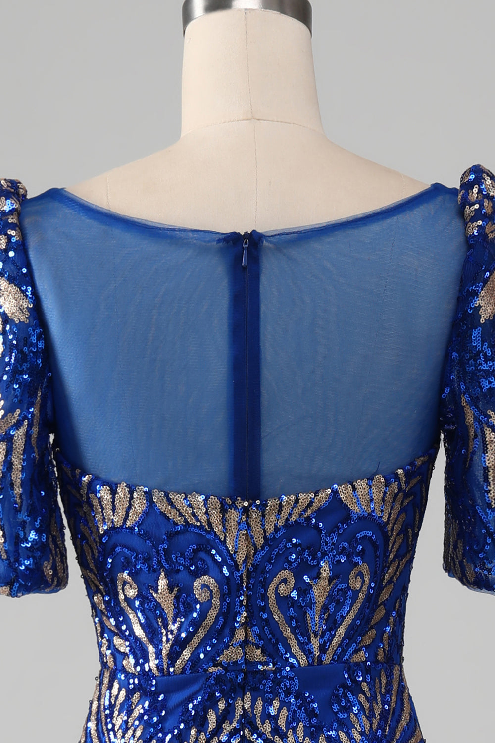 Meerjungfrau Königsblaues glitzerndes Ballkleid mit kurzen Ärmeln