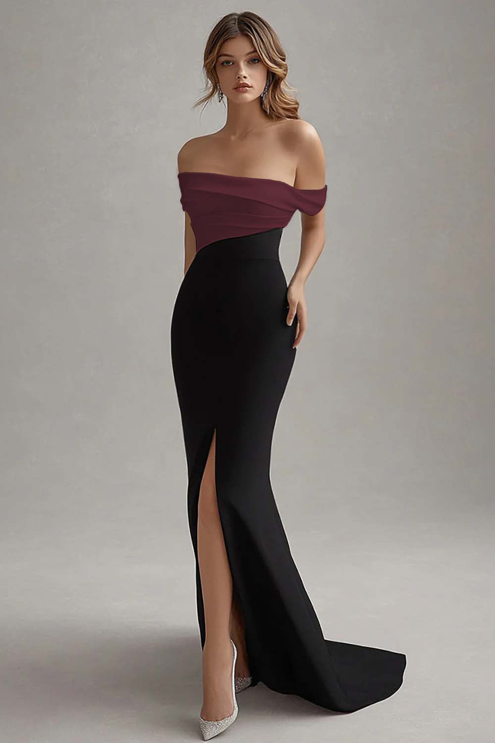 Schulterfreies Schwarzes Krawattenkleid aus mattem Satin