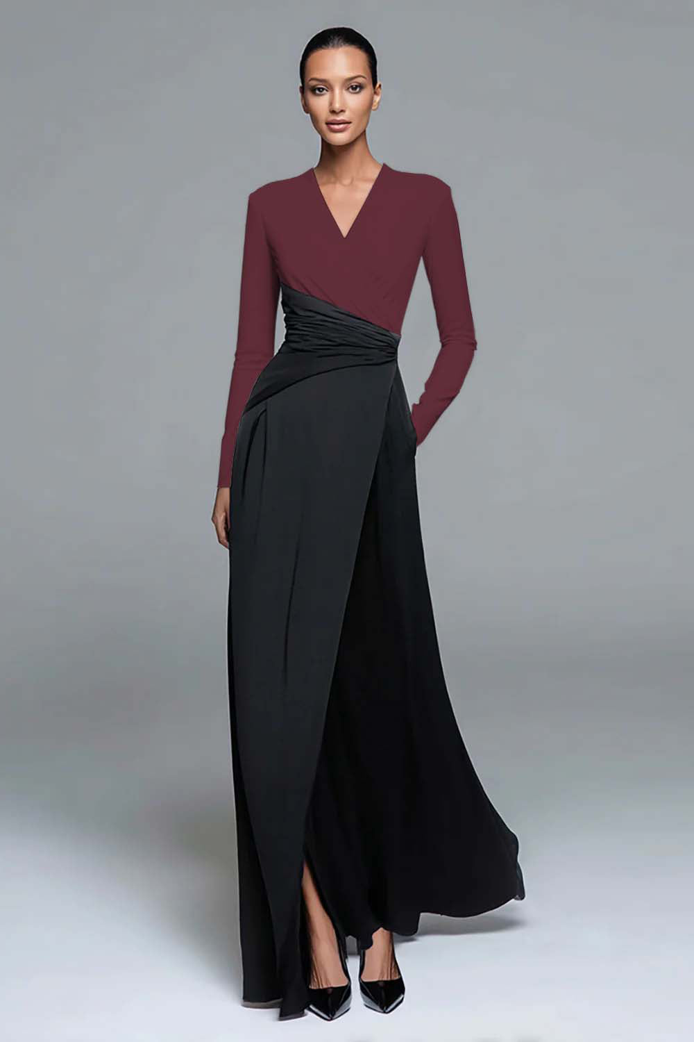 Schwarz-weißes Formelles Kleid in A-Linie mit V-Ausschnitt