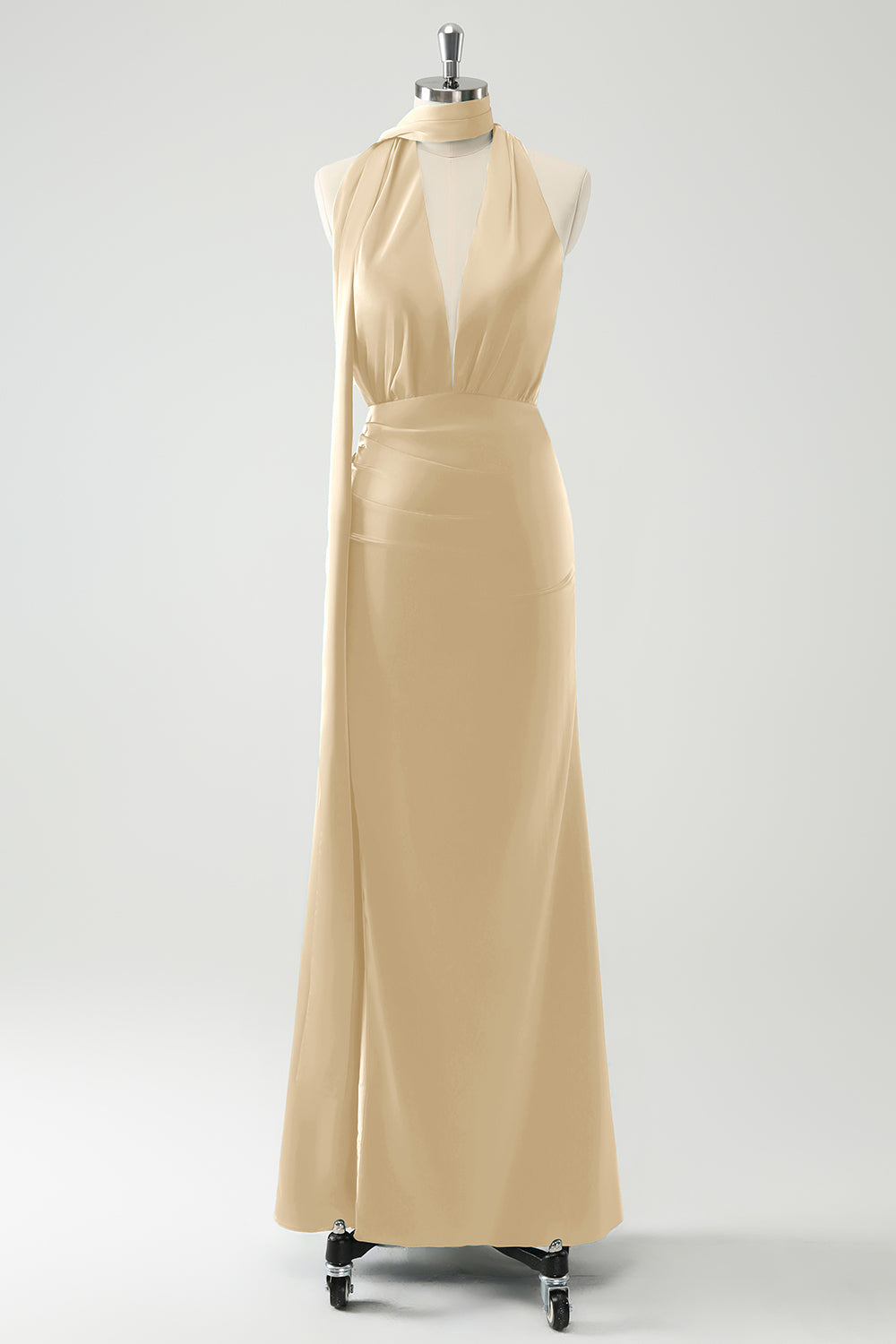 Pfauen V-Ausschnitt Rückenfreies Hochzeitsgastkleid mit Schlitz