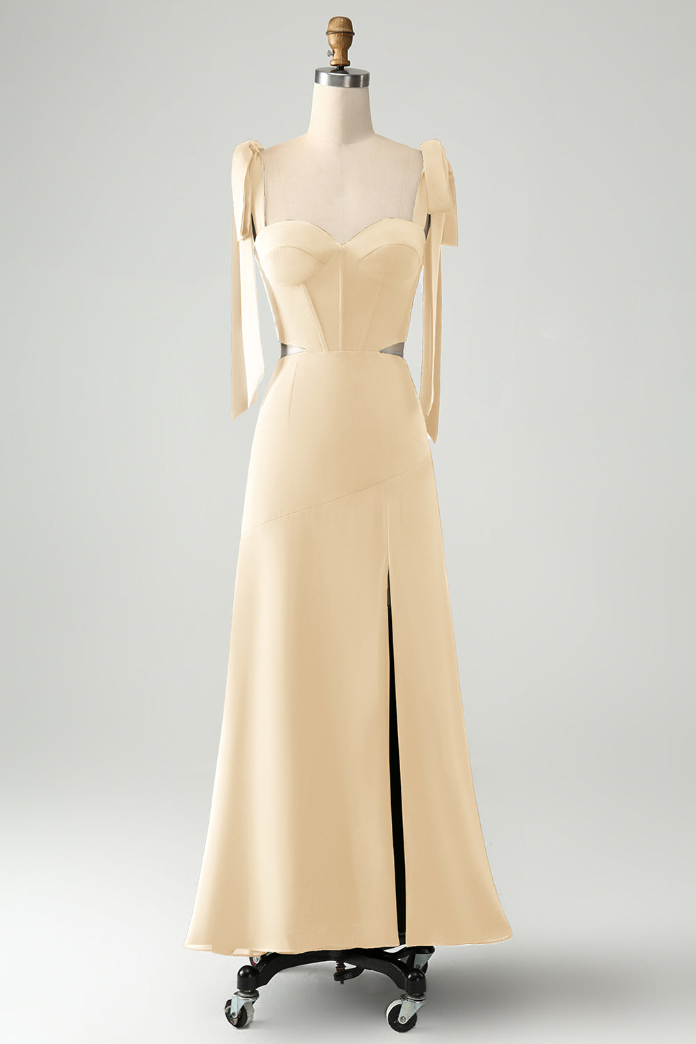 Olive A Linie Spaghettiträger Langes Hochzeitsgastkleid mit Schlitz