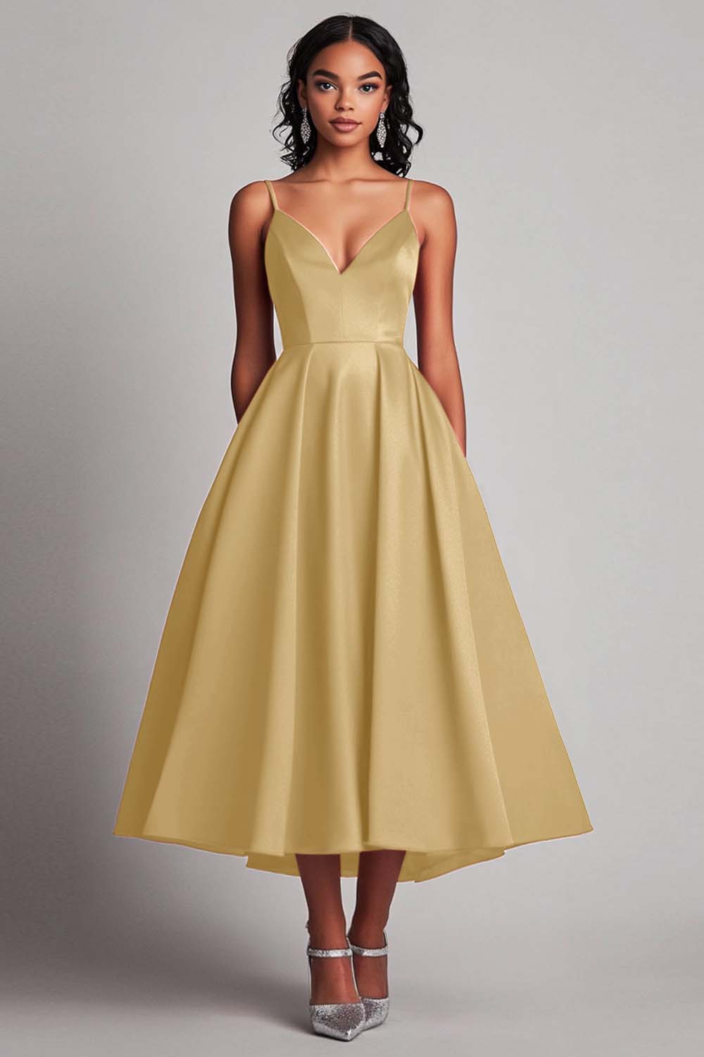 Rotes Teelänge A-Linie Satin Partykleid
