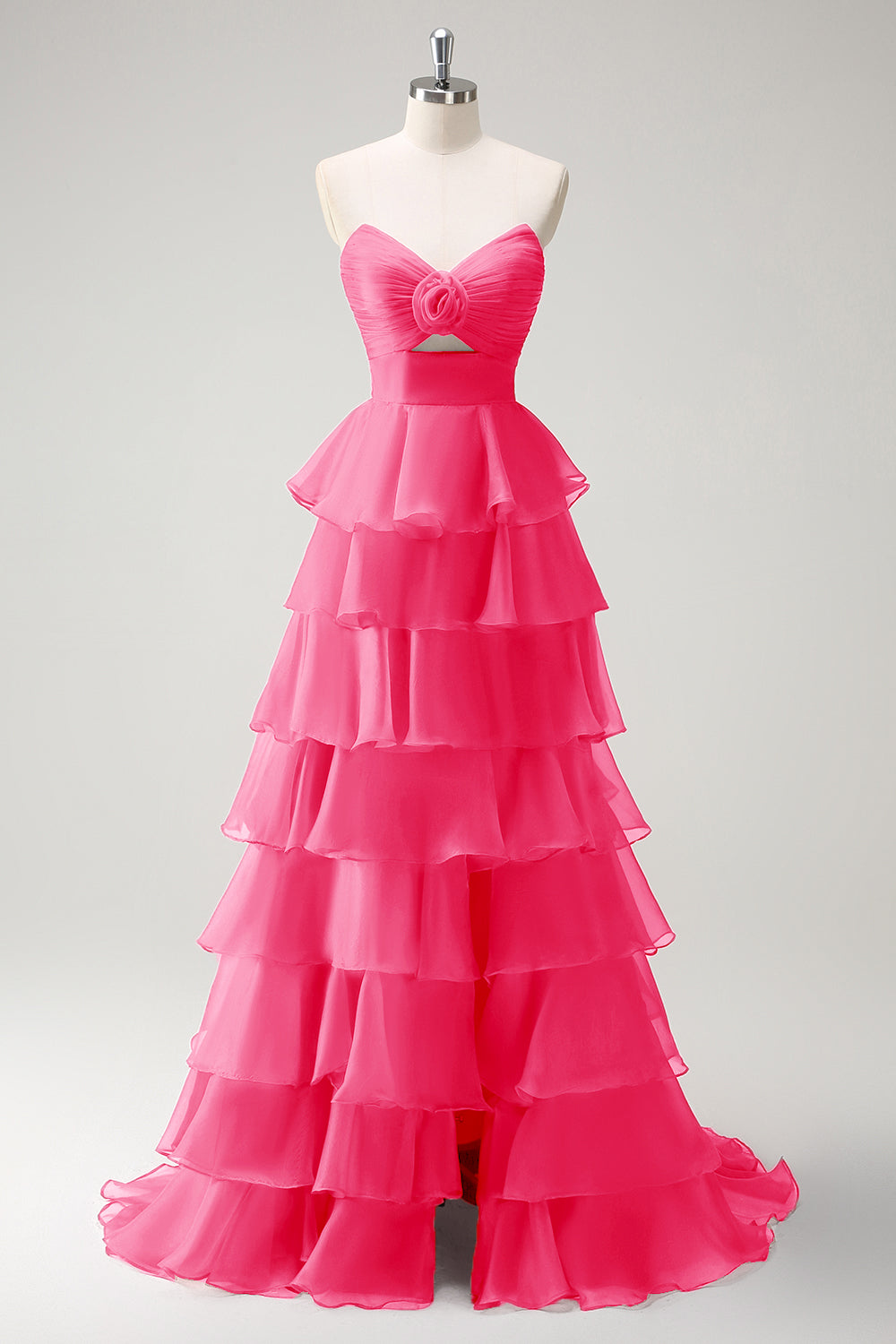 Orange Herzausschnitt Prinzessin Gestuftes Langes Ballkleid mit Schlitz