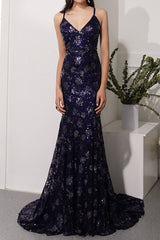 Marine Abendkleid mit Strass & Pailletten