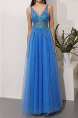 Blau Tüll Partykleid mit Strass