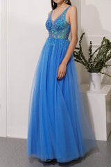 Blau Tüll Partykleid mit Strass